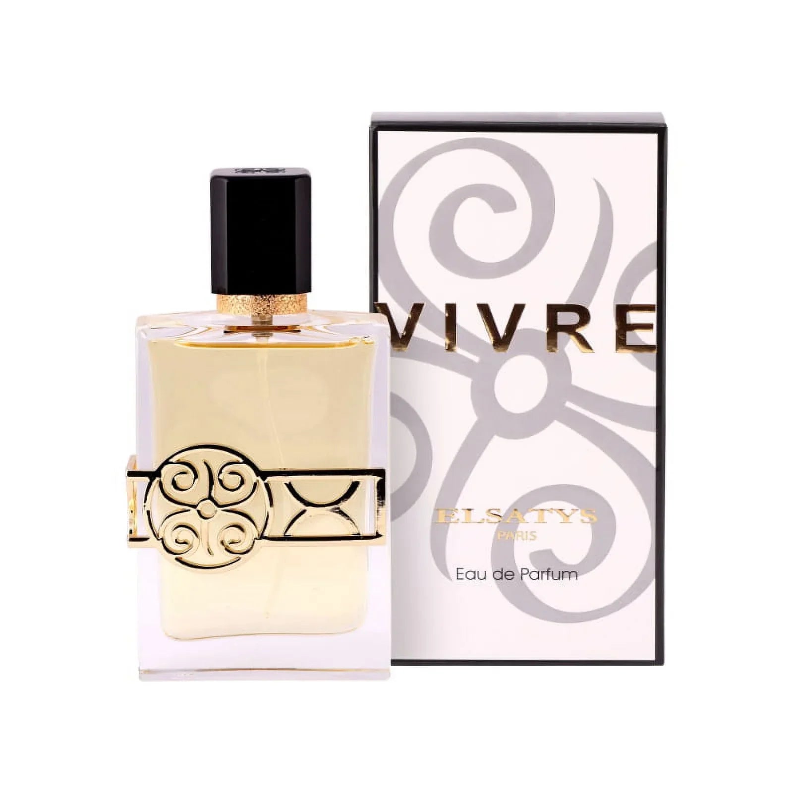 Elsatys Paris Vivre Eau de Parfum bottle with gold accents and elegant packaging