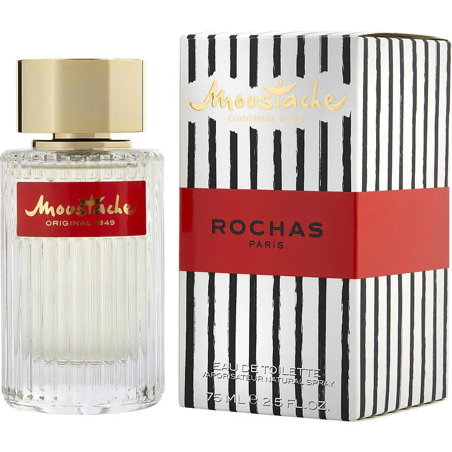 Rochas Moussache Original 1949 Eau de Toilette 75ml perfume bottle with striped box