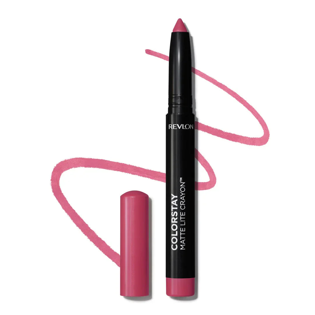 Revlon ColorStay Matte Lite Crayon lipstick in pink shade with swatch, beauty makeup product