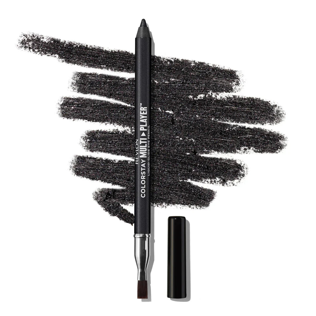 Revlon ColorStay Multi-Player liquid-glide eye pencil with smudge swatches, black eyeliner makeup