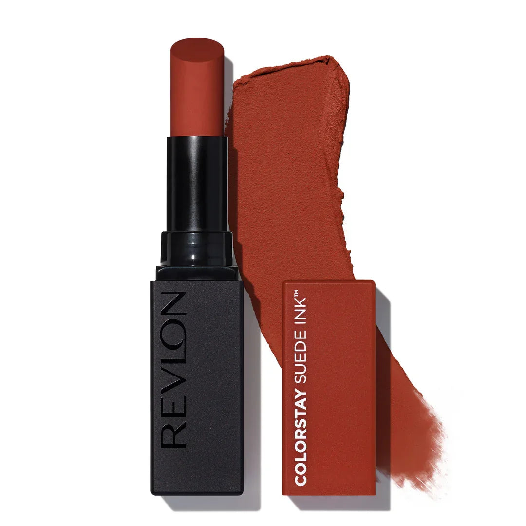 Revlon Colorstay Suede Ink matte lipstick in warm terracotta shade with swatch
