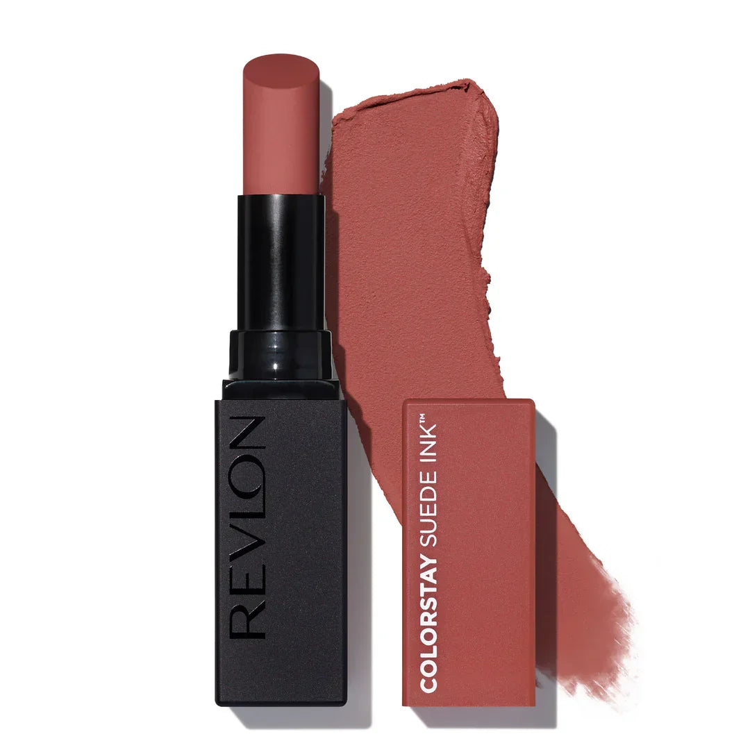 Revlon Colorstay Suede Ink matte lipstick in warm terracotta shade with swatch
