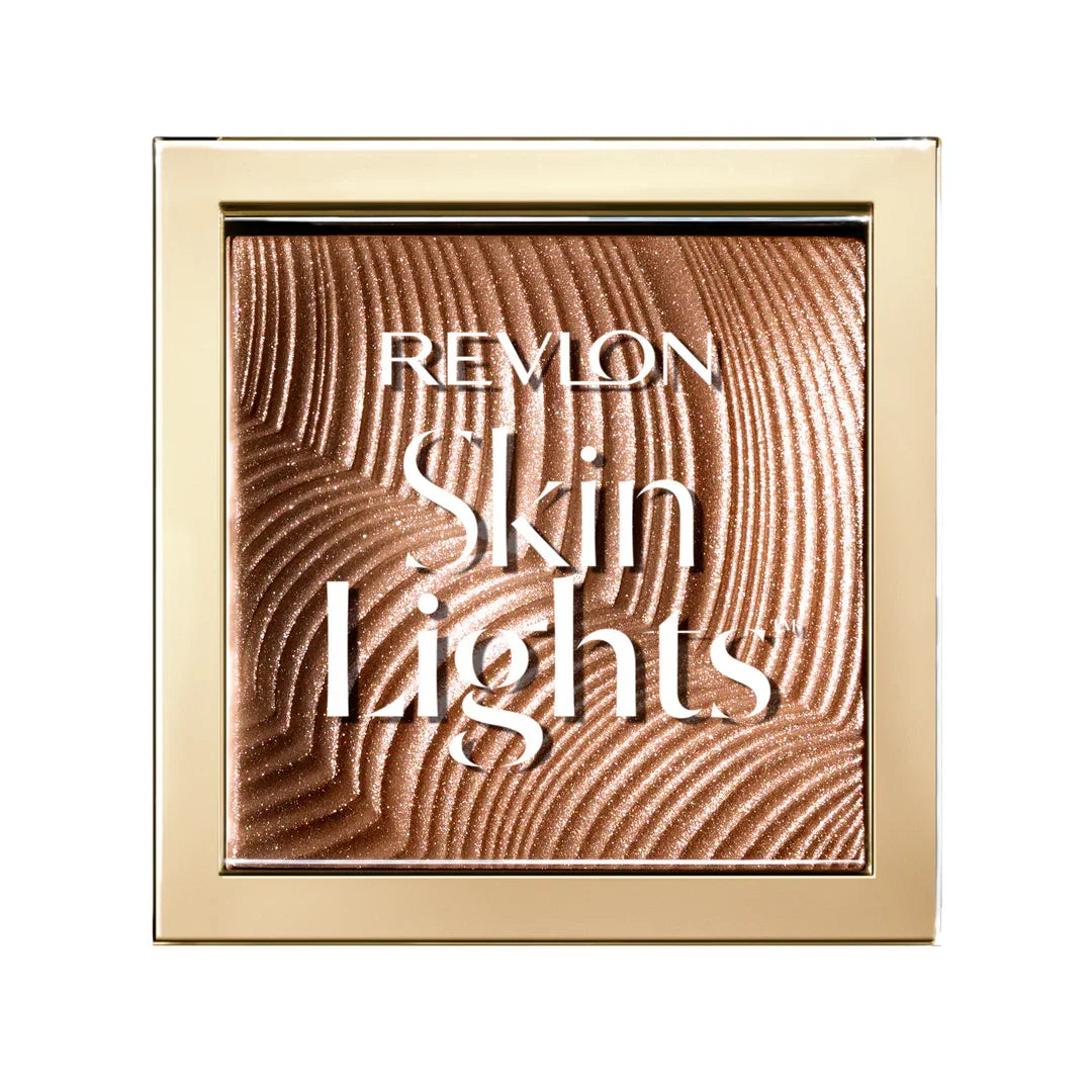 Revlon Skin Lights highlighter with shimmering bronze finish in gold compact