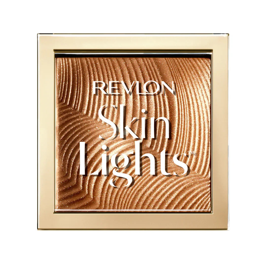 Revlon Skin Lights highlighter with shimmering bronze finish in gold compact