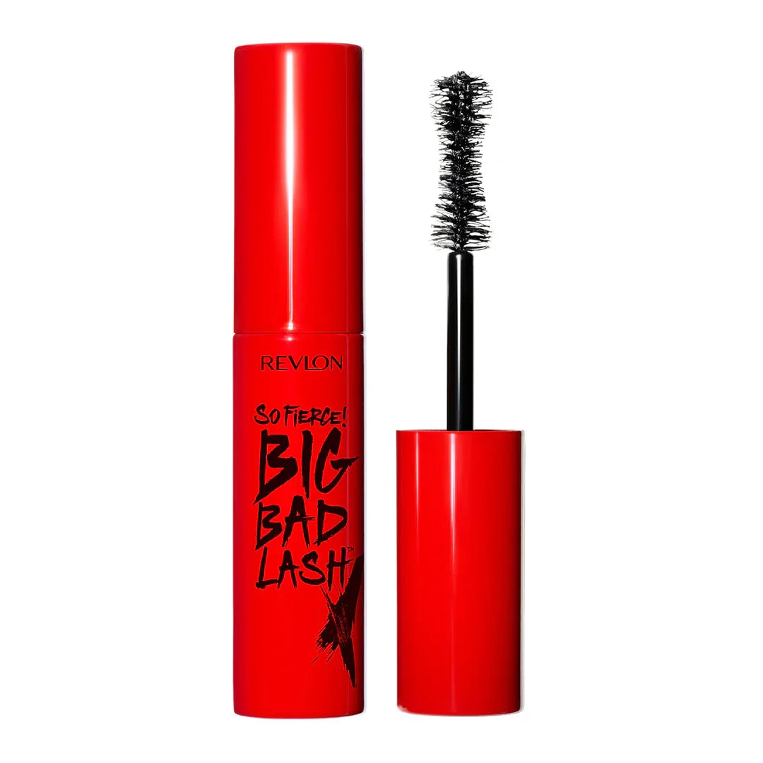 Revlon So Fierce Big Bad Lash mascara with bold red tube and black wand, perfect for dramatic volume and length.