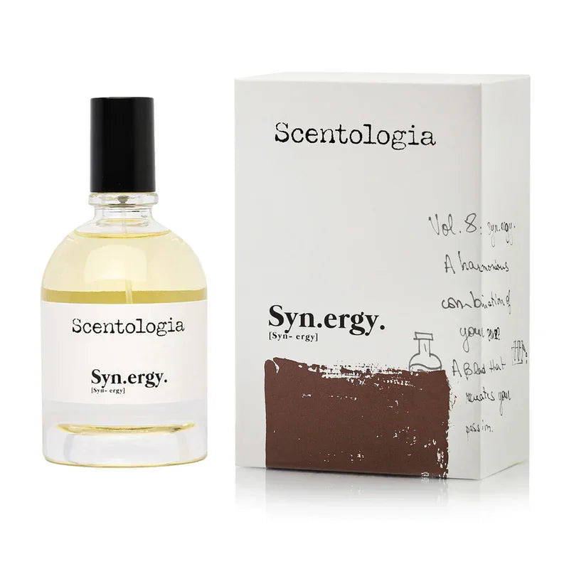 Scentologia Syn.ergy perfume bottle and box, luxury fragrance with elegant design