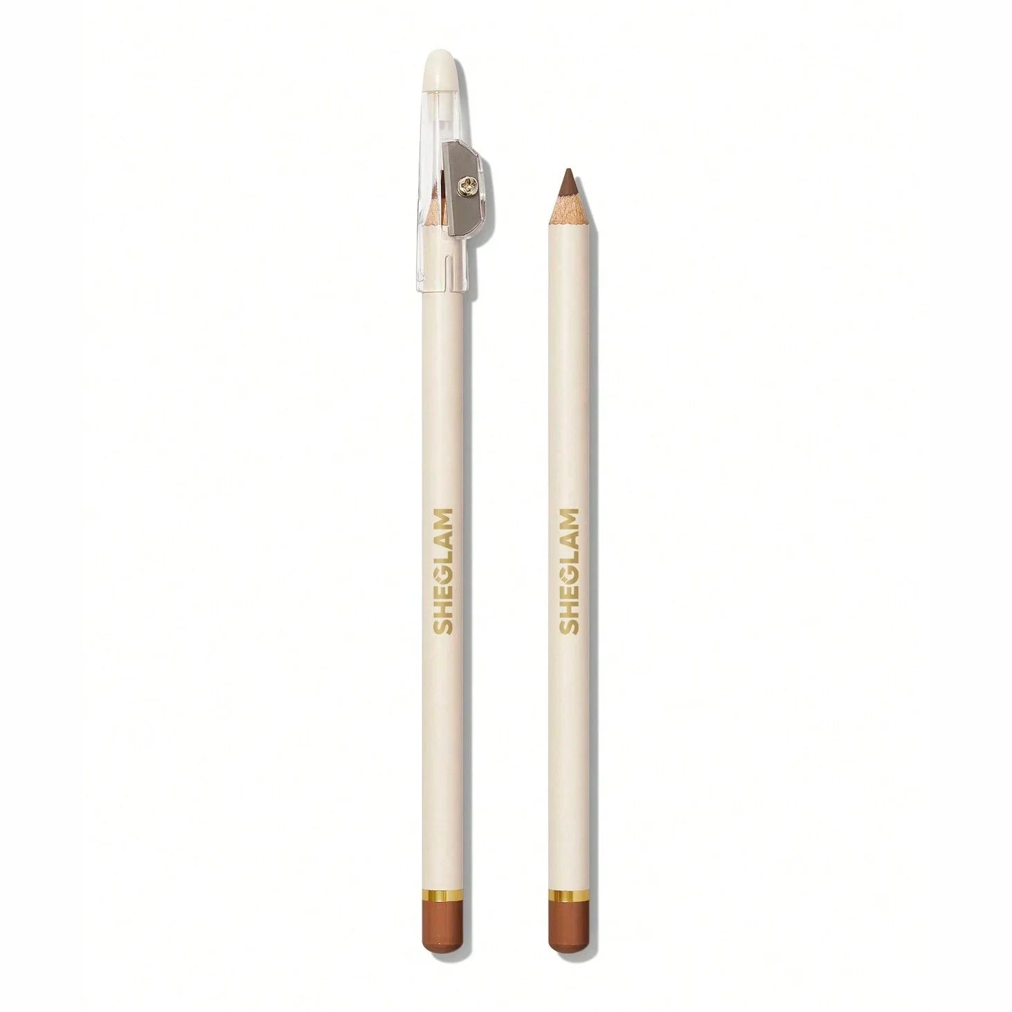 SHEGLAM eyebrow pencil with built-in sharpener, creamy brown shade for precise brow definition