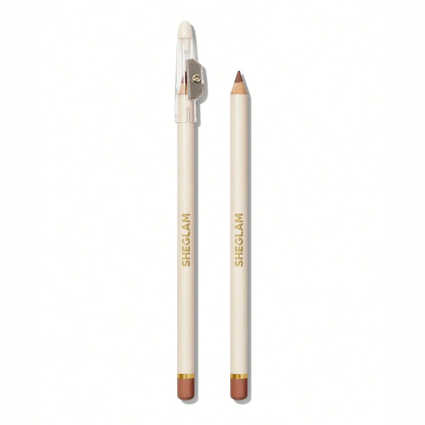 SHEGLAM nude lip liner pencil with sharpener, creamy brown shade for precise lip definition