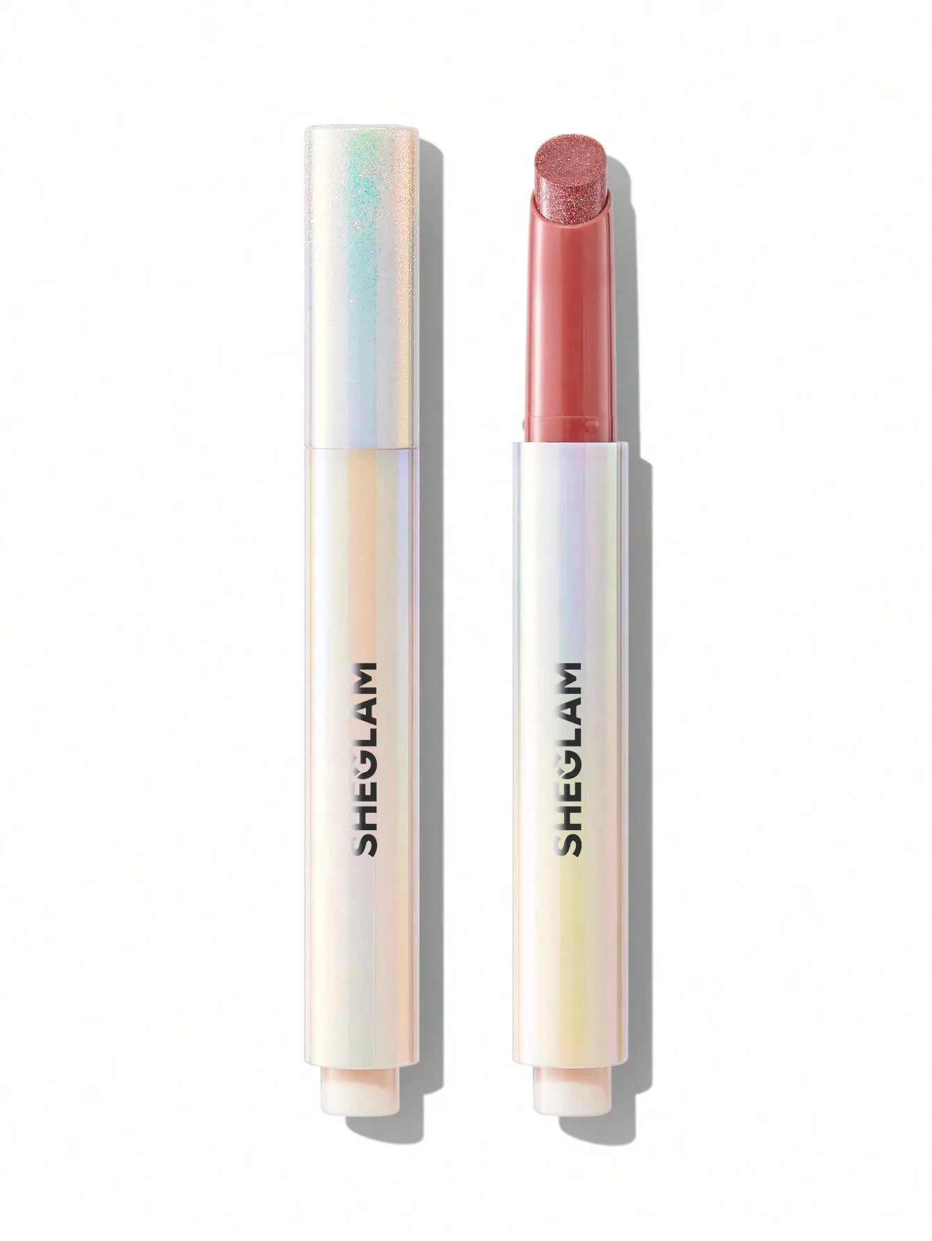Sheglam glitter lip crayon with iridescent tube, perfect for glossy makeup looks