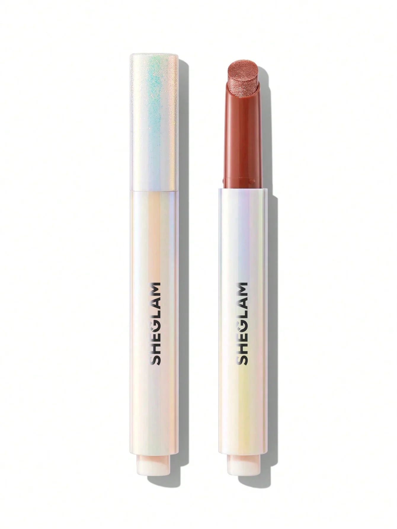 Sheglam shimmer lip crayon in rose gold, iridescent tube, beauty makeup product
