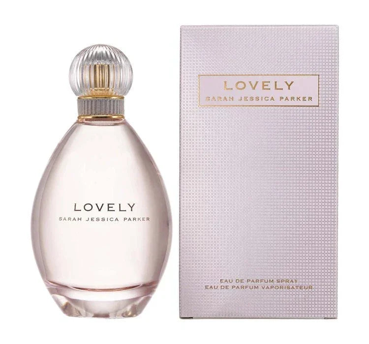 Sarah Jessica Parker Lovely Eau de Parfum Spray bottle and box, feminine fragrance with elegant glass design