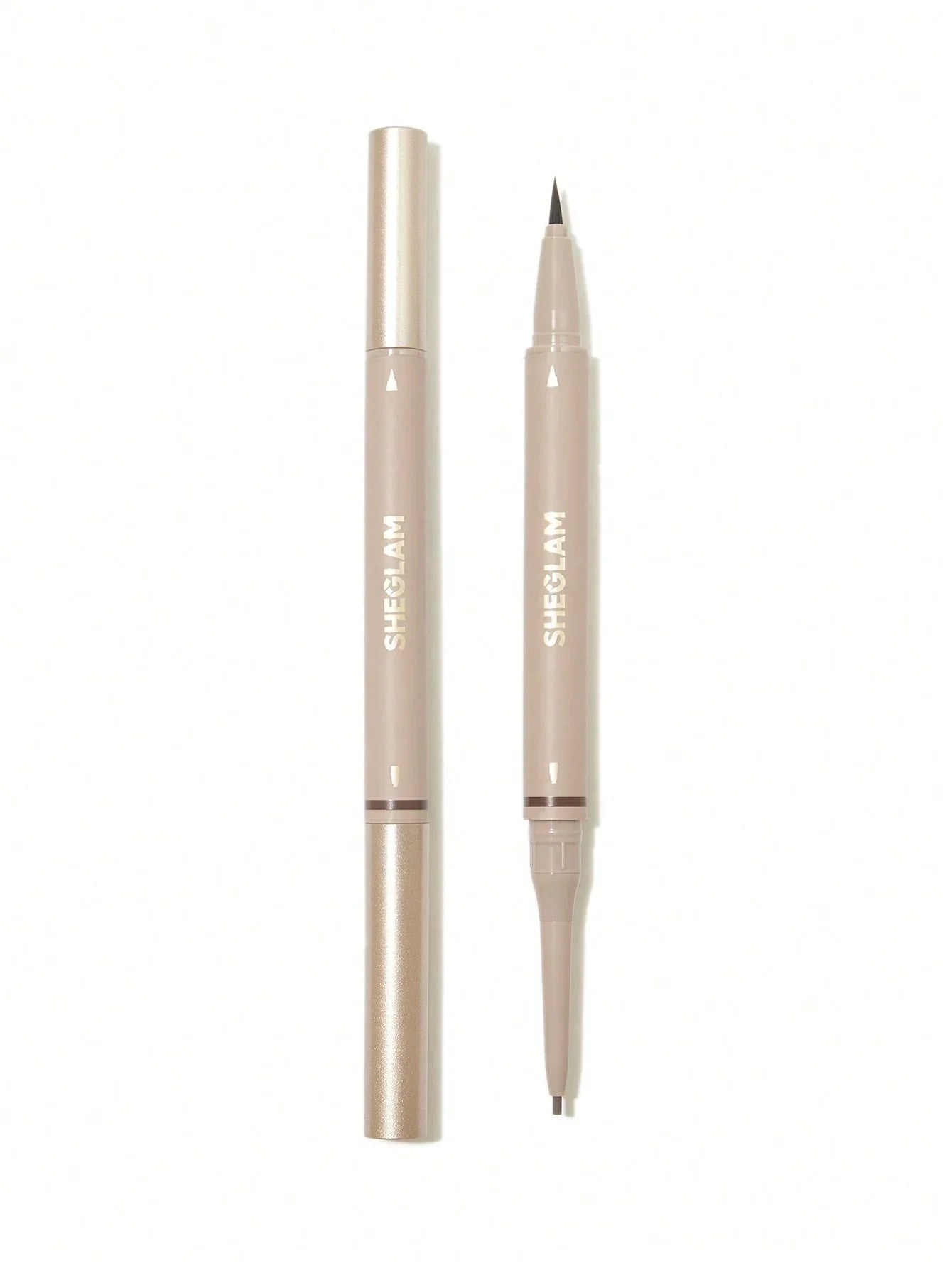 SHEGLAM dual-ended eyeliner pen with fine tip and smudger, beige packaging