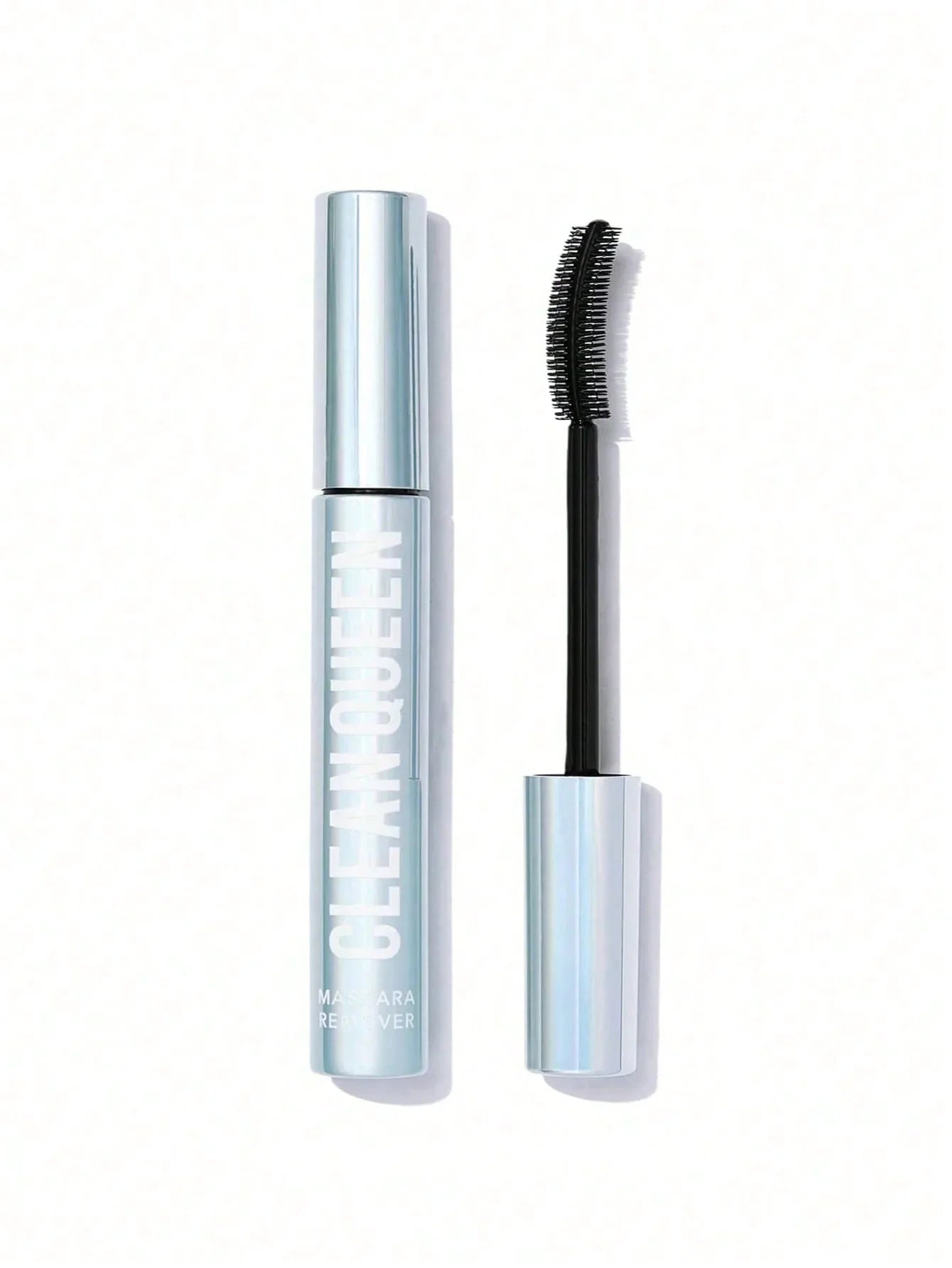 Clean Queen mascara remover with wand, sleek silver tube, beauty makeup tool