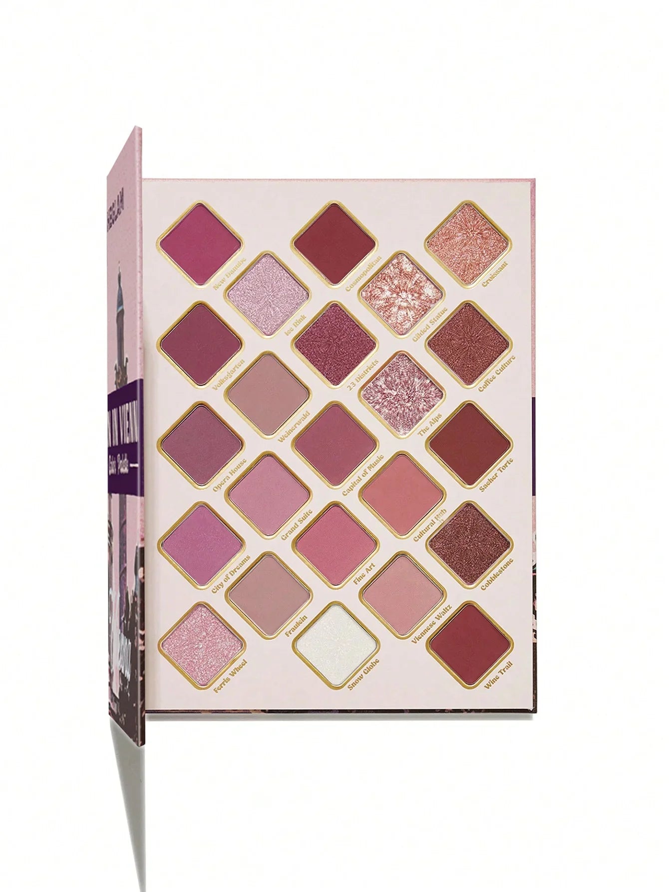 Vibrant pink and red eyeshadow palette with 24 shades, perfect for bold makeup looks and everyday glam.