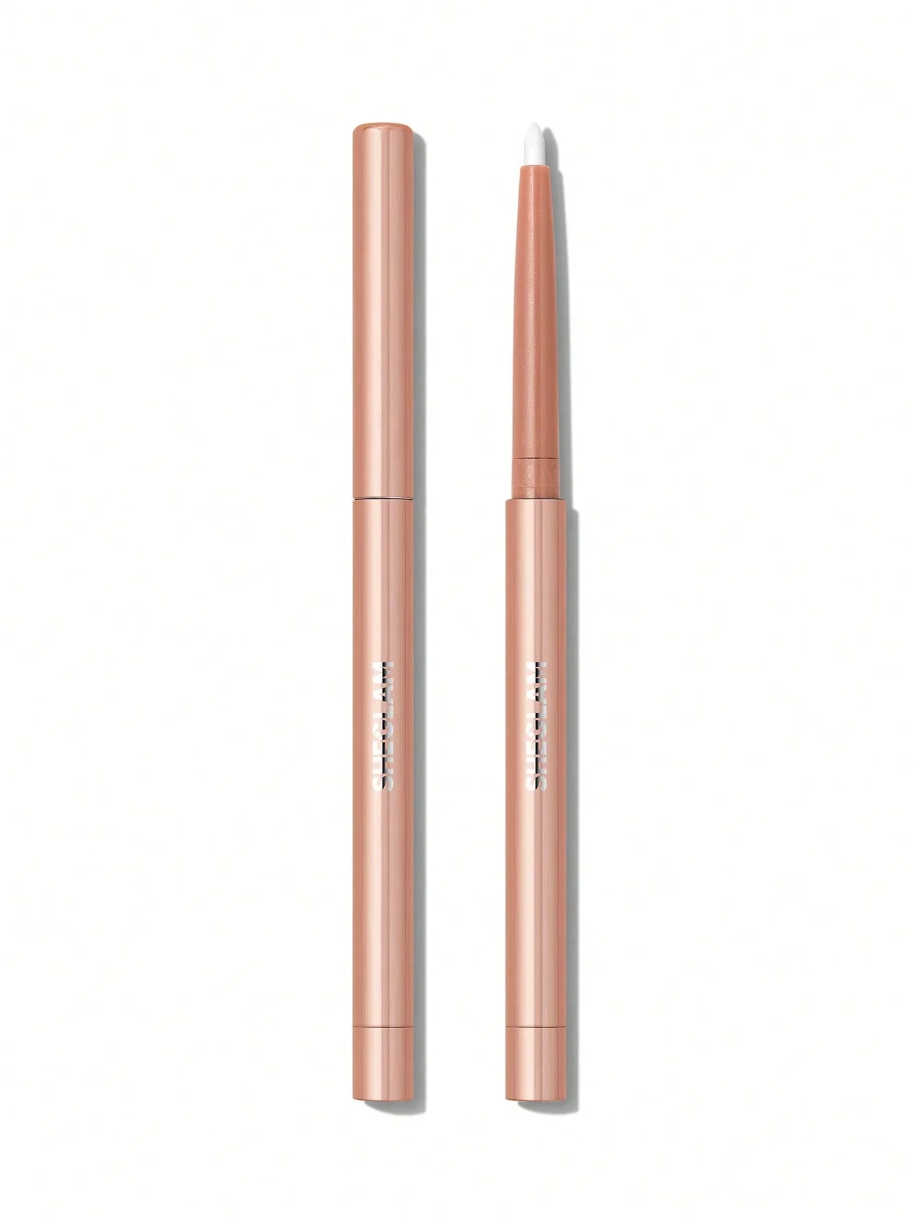 Sheglam white eyeliner pencil with rose gold casing, sleek cosmetic makeup tool