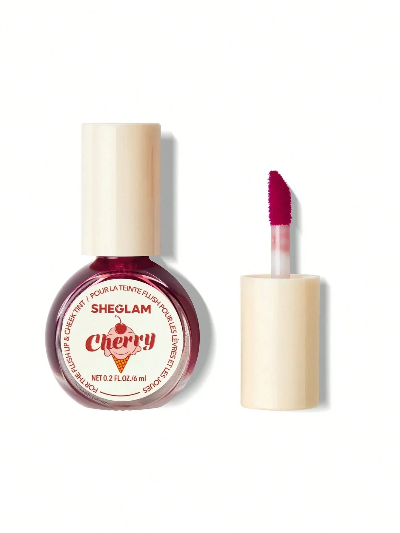 Sheglam Cherry lip and cheek tint with applicator, vibrant red color for beauty makeup