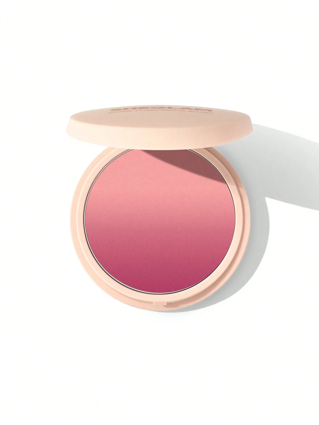 Sheglam Divine Flush Matte Blush in pink shade, open compact on white background