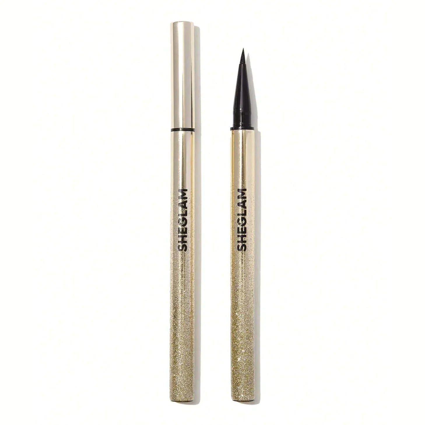 SHEGLAM liquid eyeliner with fine tip, gold glitter tube, perfect for precise eye makeup application