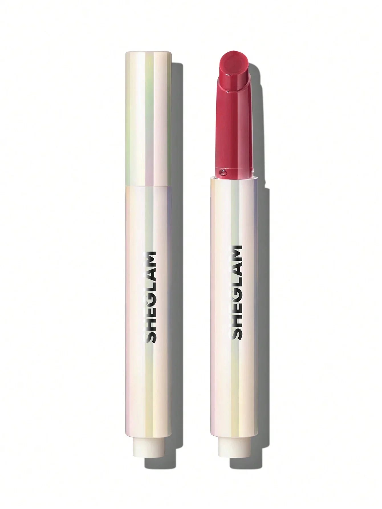 Sheglam matte lipstick in red shade with iridescent tube, beauty cosmetics for lips