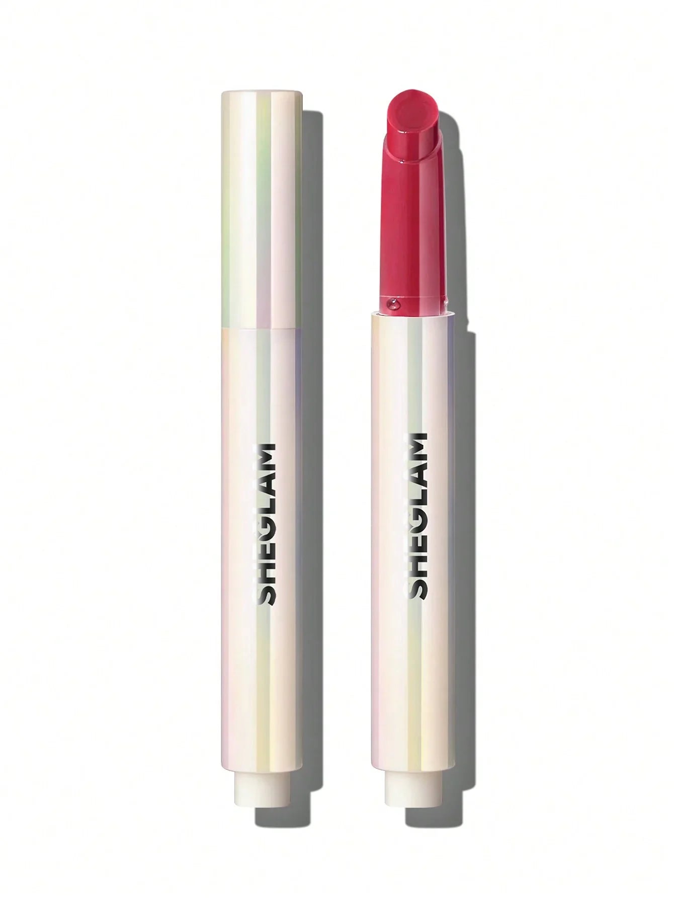 Sheglam glossy red lipstick with iridescent tube, beauty cosmetics for lips