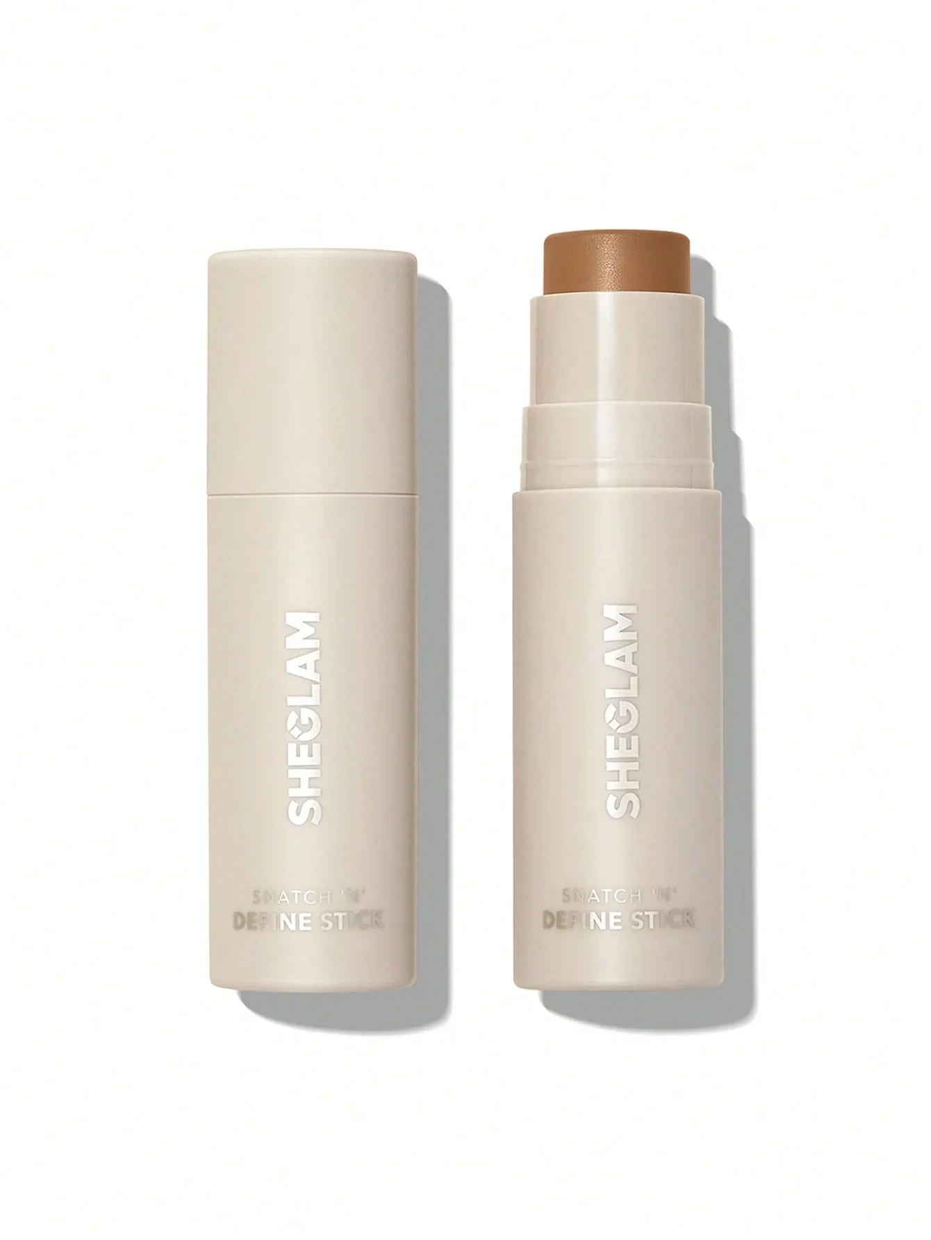 SHEGLAM Snatch 'N' Define Stick contour makeup in beige packaging, open and closed view
