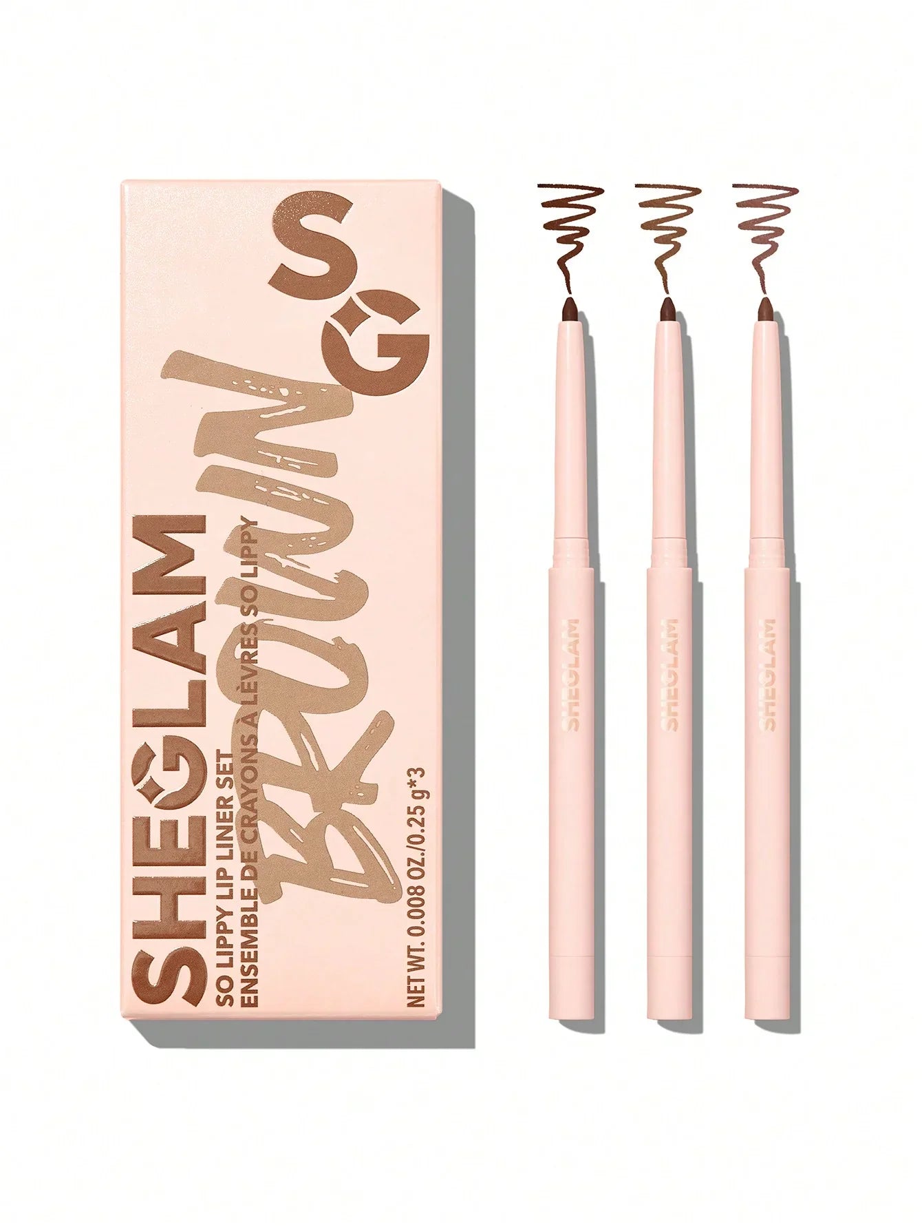 Sheglam Brown's So Lippy Lip Liner Set with three nude shades for precise lip definition