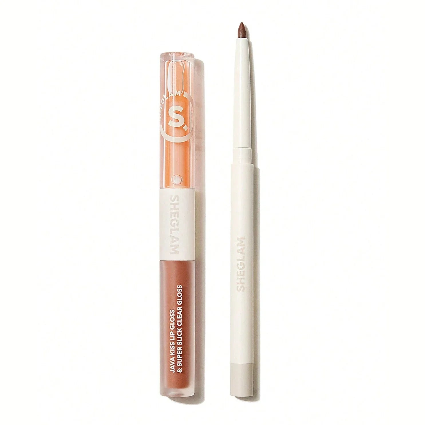Sheglam Java Kiss Lip Gloss & Super Slick Clear Gloss with matching lip liner, perfect for glossy lips