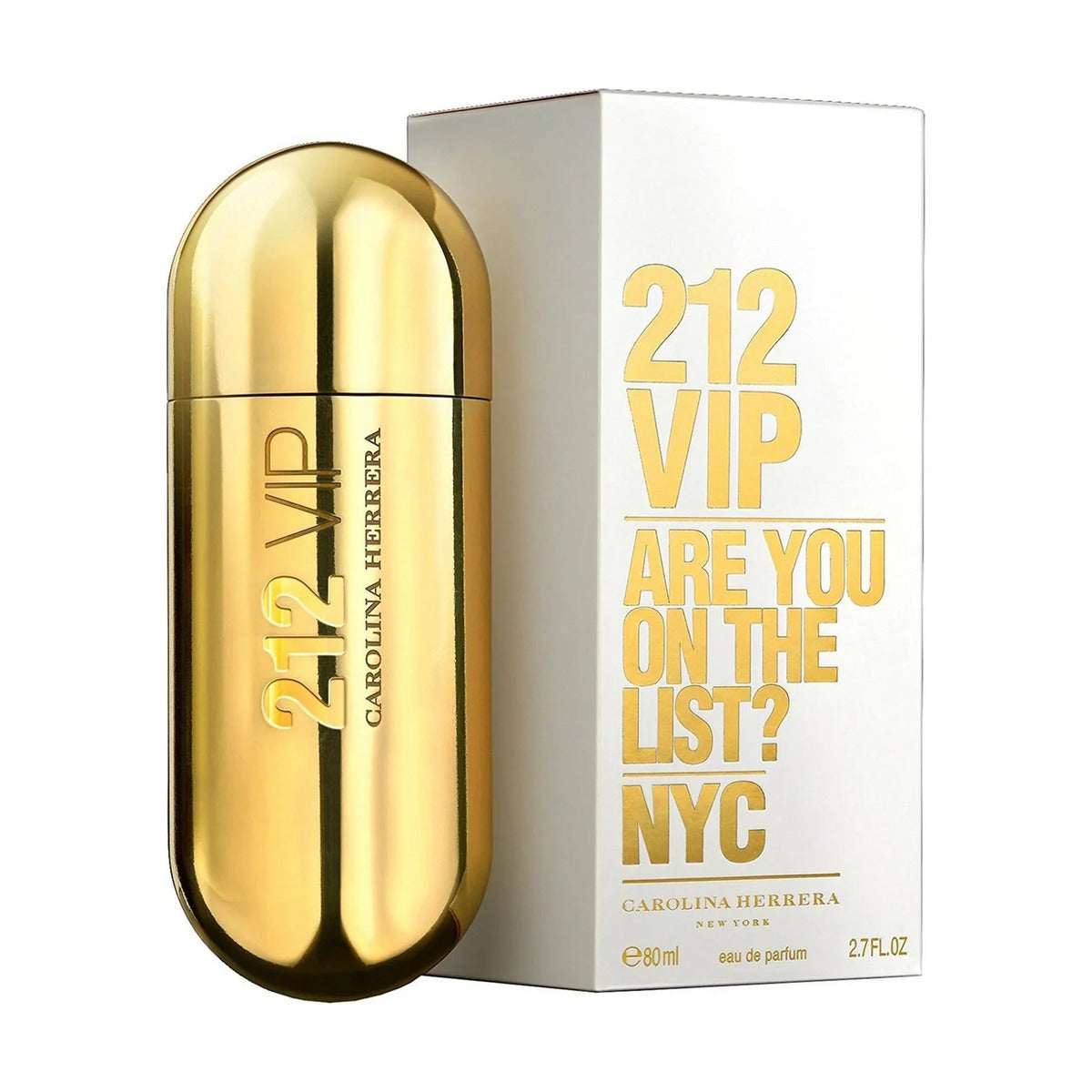Carolina Herrera 212 VIP Eau de Parfum 80ml gold bottle with white box, luxury fragrance for women