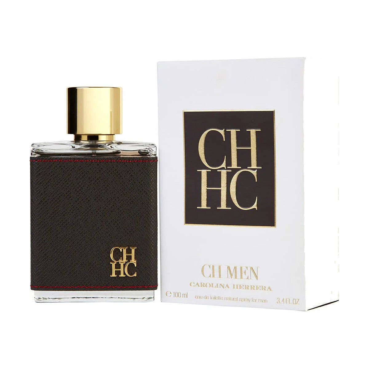 CH Men by Carolina Herrera eau de toilette for men, 100ml bottle with gold cap and black textured wrap
