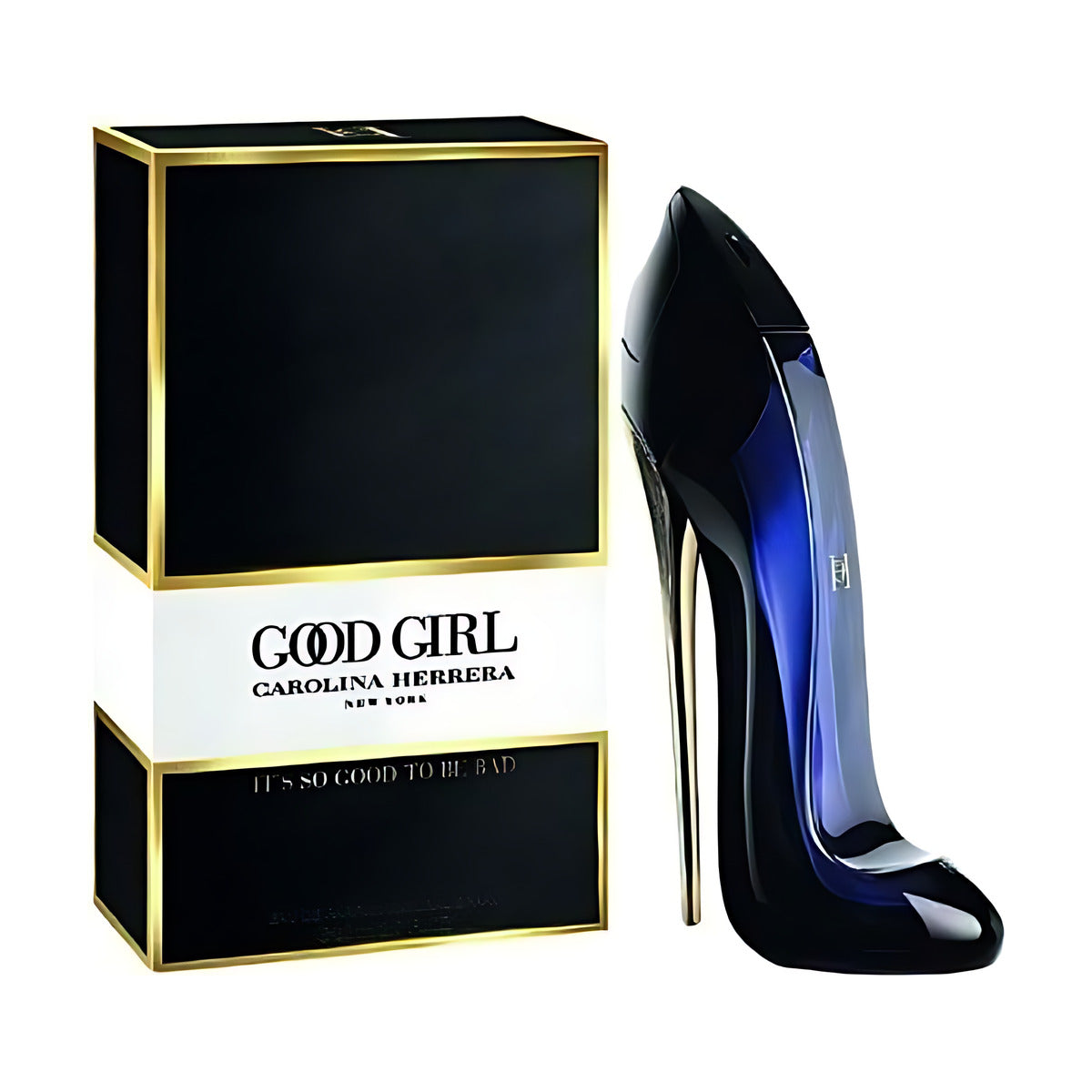Carolina Herrera Good Girl perfume in iconic high heel bottle with black and gold box