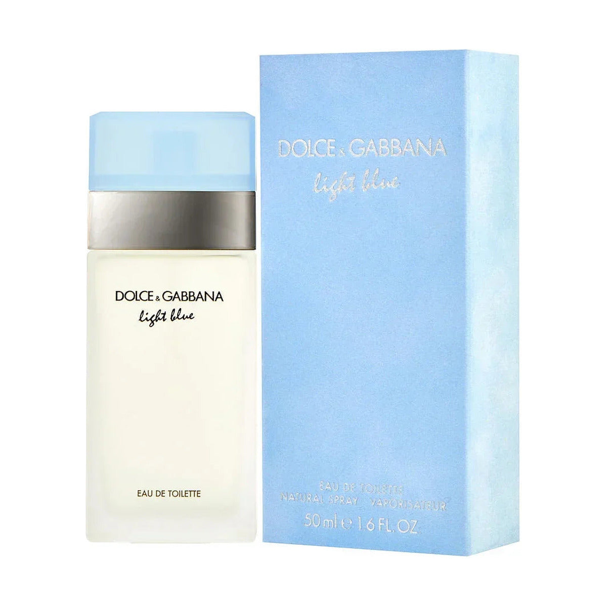 Dolce & Gabbana Light Blue Eau de Toilette 50ml bottle with light blue packaging, authentic perfume for women