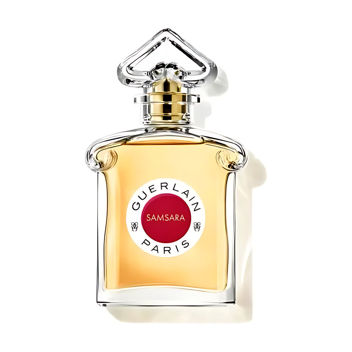 Guerlain Samsara perfume bottle with elegant glass design and gold accents, luxury fragrance for women