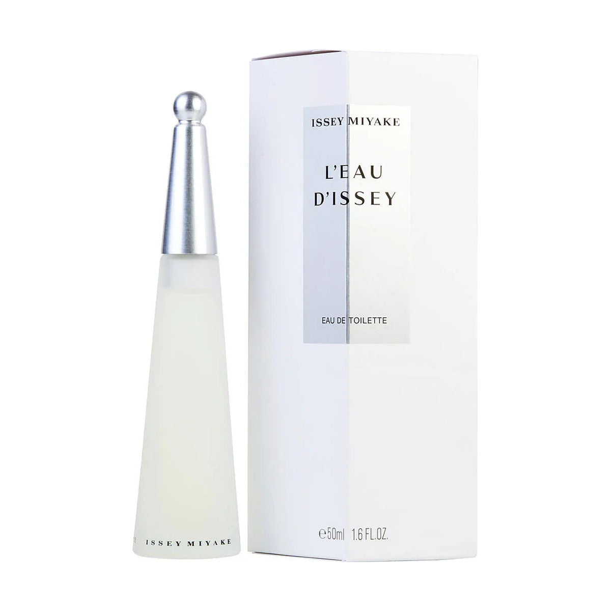 Issey Miyake L'Eau d'Issey Eau de Toilette 50ml bottle and box, minimalist white design for women's perfume