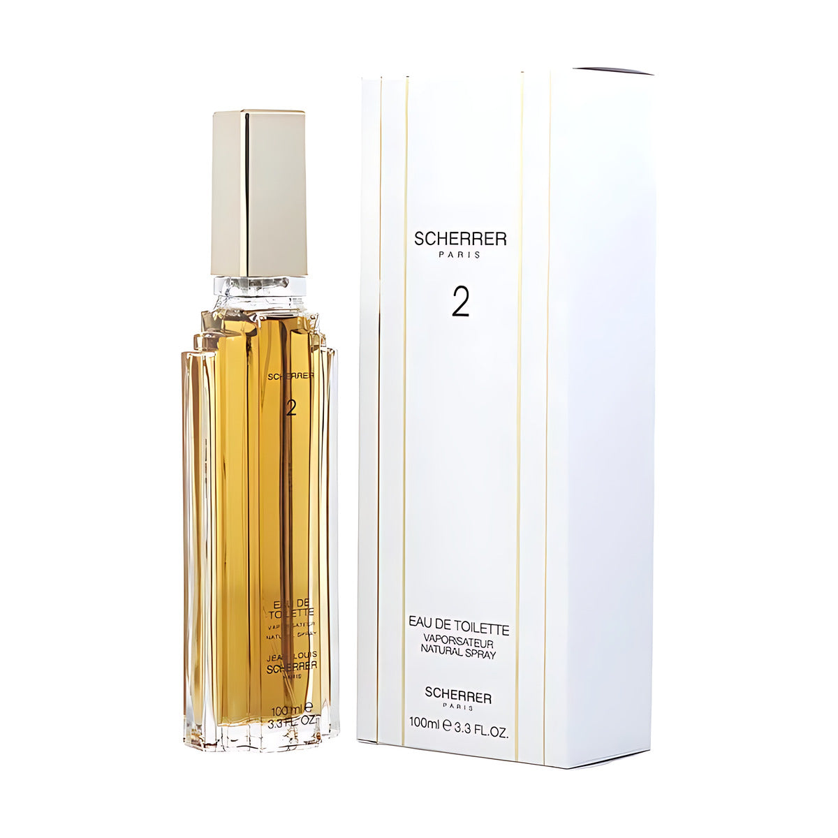 Scherrer 2 Eau de Toilette 100ml perfume bottle with white box, golden accents, Paris fragrance