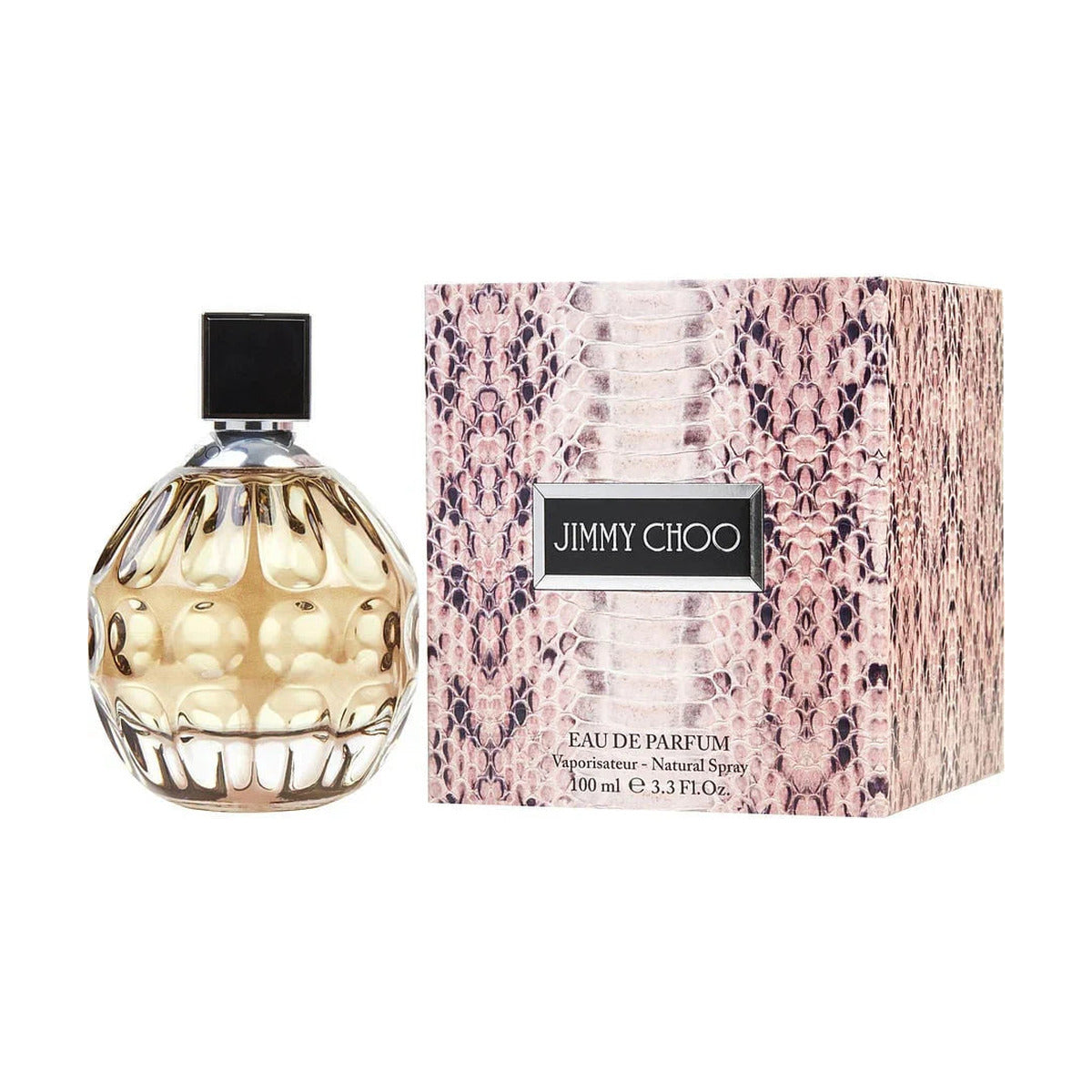 Jimmy Choo Eau de Parfum 100ml bottle with snakeskin-patterned box, luxury fragrance for women