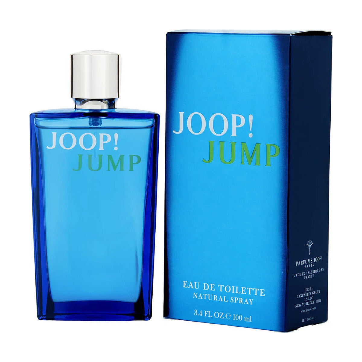 JOOP! Jump Eau de Toilette 100ml bottle and box, blue glass with silver cap, men's fragrance