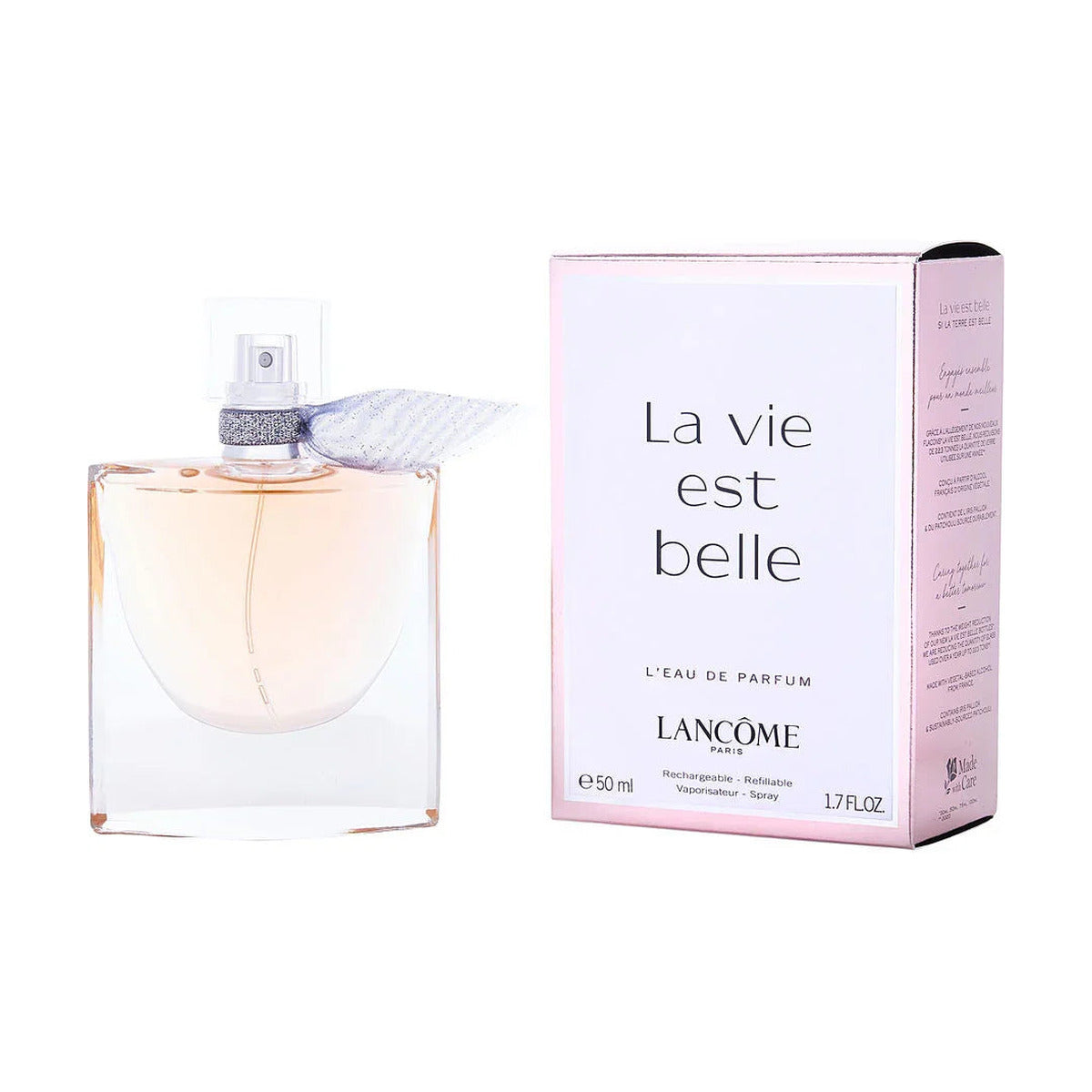 Lancôme La Vie Est Belle Eau de Parfum 50ml bottle with refillable spray and pink packaging