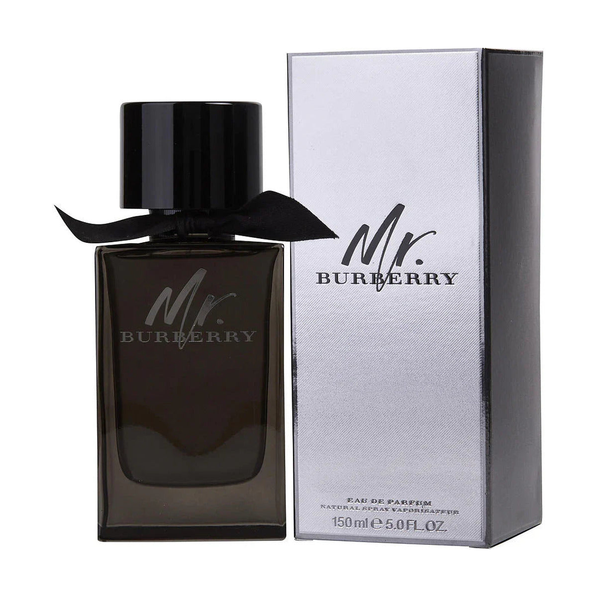 Mr. Burberry Eau de Parfum 150ml bottle with black ribbon, luxury men's fragrance