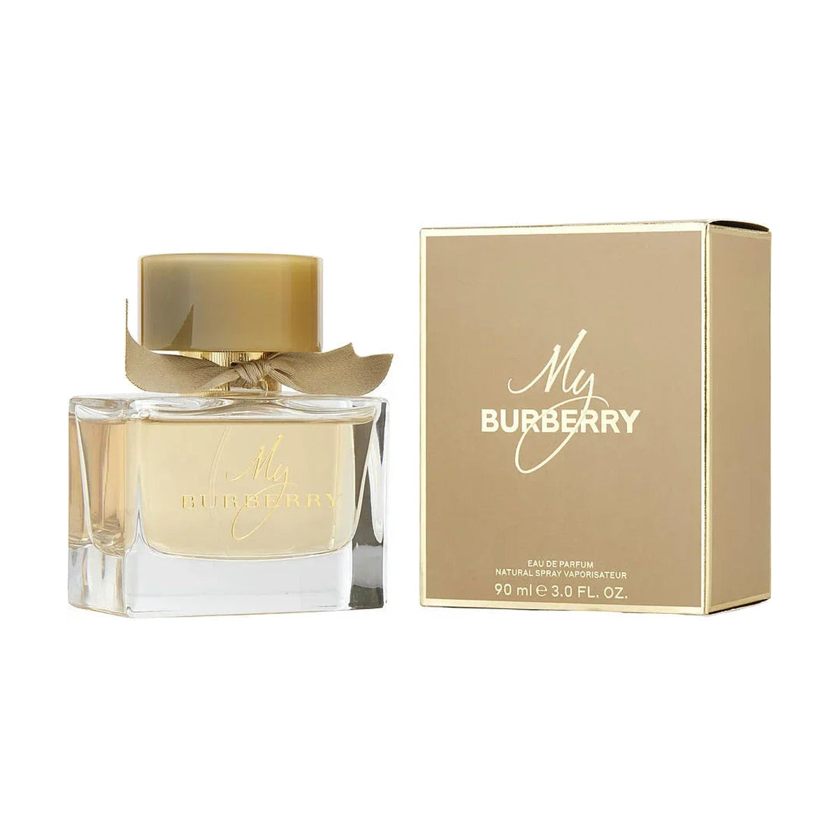 My Burberry Eau de Parfum 90ml bottle with gold ribbon and packaging, luxury fragrance for women