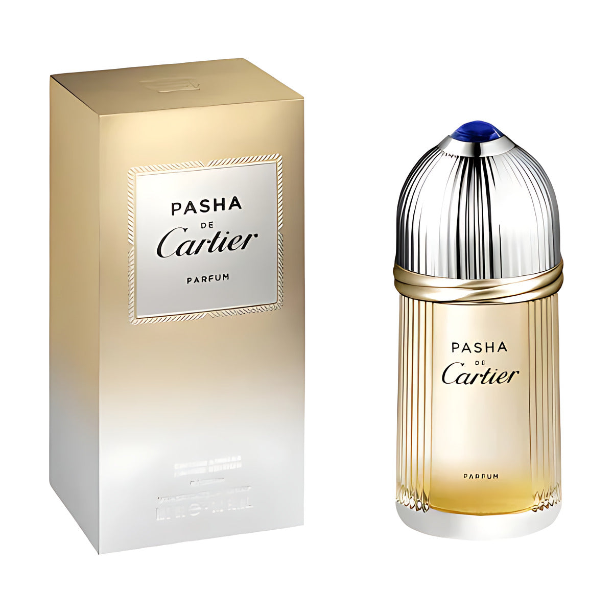 Pasha de Cartier Parfum bottle and luxury gold box, elegant fragrance for men