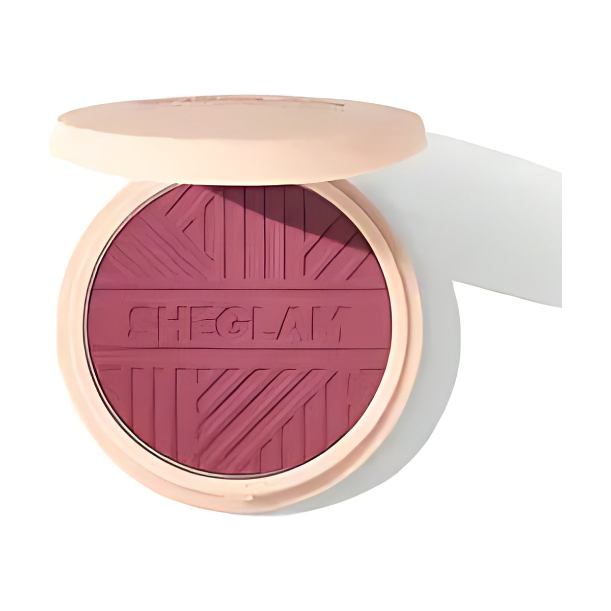 SHEGLAM blush in rosy pink shade, compact with geometric pattern, beauty makeup product